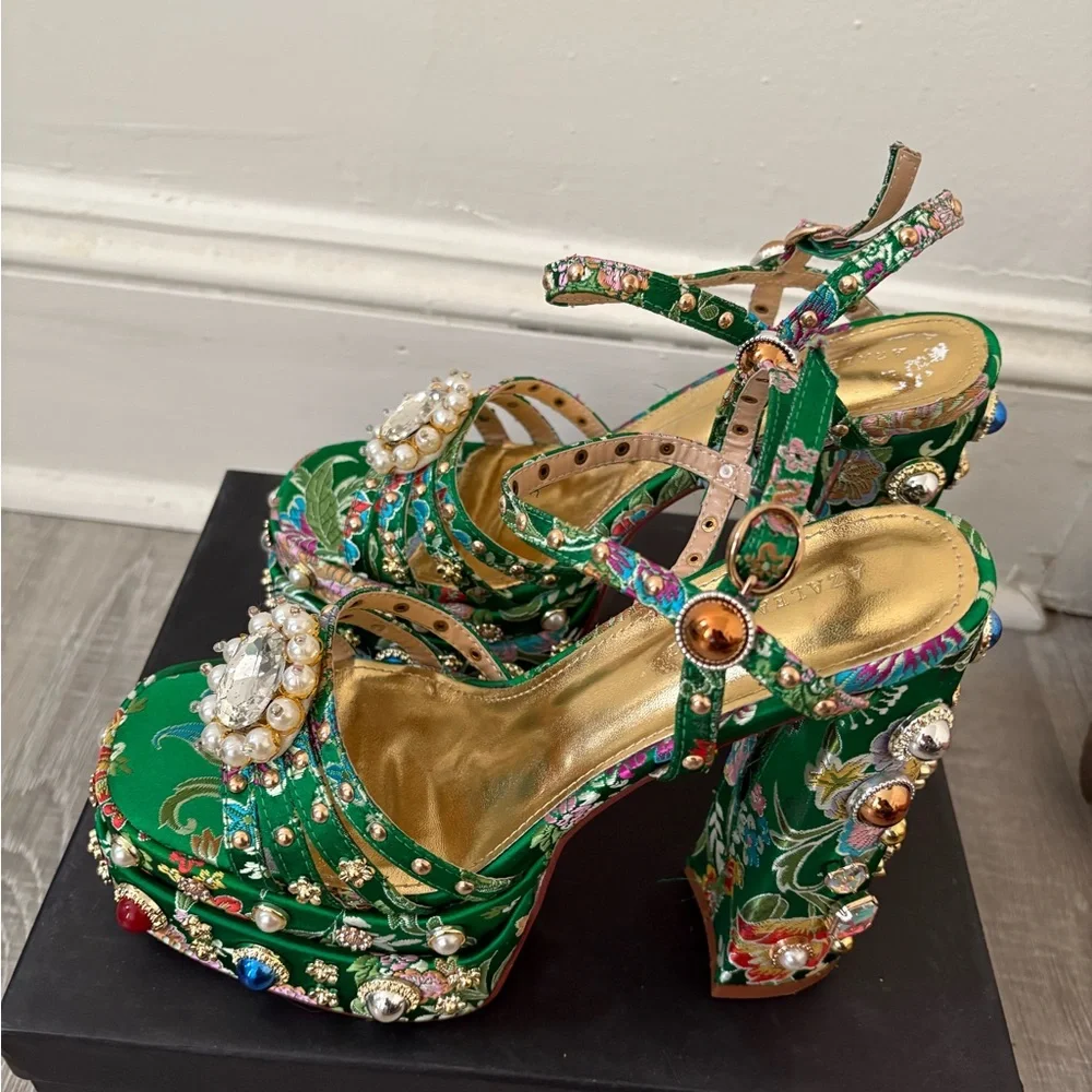 Floral Embellished Green Heels - Picture 5 of 11